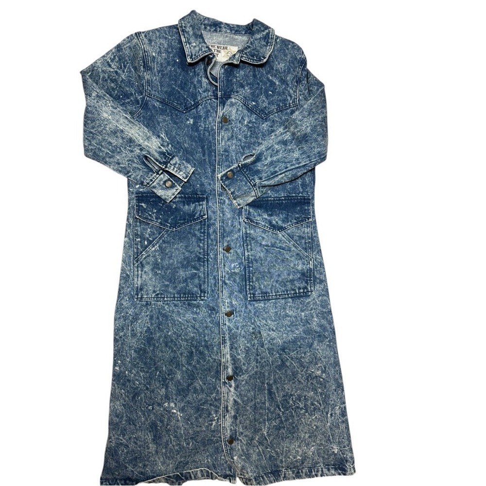 Broken Spear Cattle Co Vintage 80s Acid Wash Denim Duster Jacket XS Oversized US